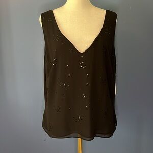TAHARI Arthur S. Levine, sz 18, black sequin tank, fully lined, sheer top layer.
